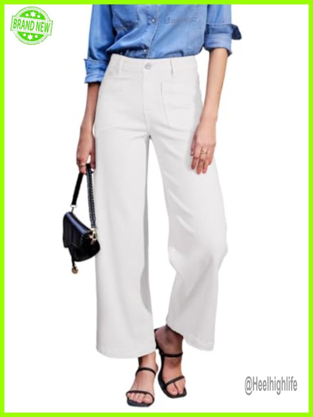 High Waisted Wide Leg Stretchy Jeans Straight Leg Ankle Length Denim Pants